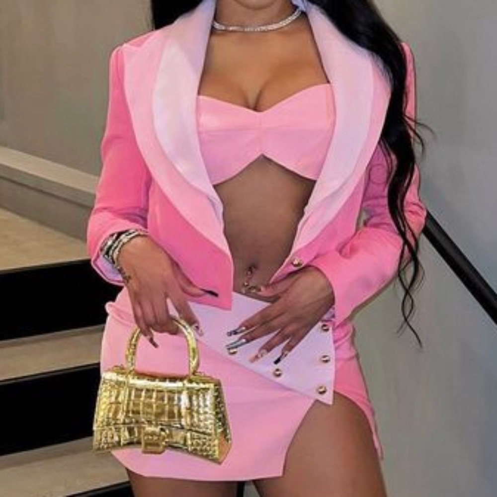 Pink Blazer 3 Piece Skirt Set